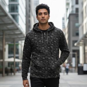 John Varvatos Zip Up Cotton Casual Luxury Relaxed Hoodie Large